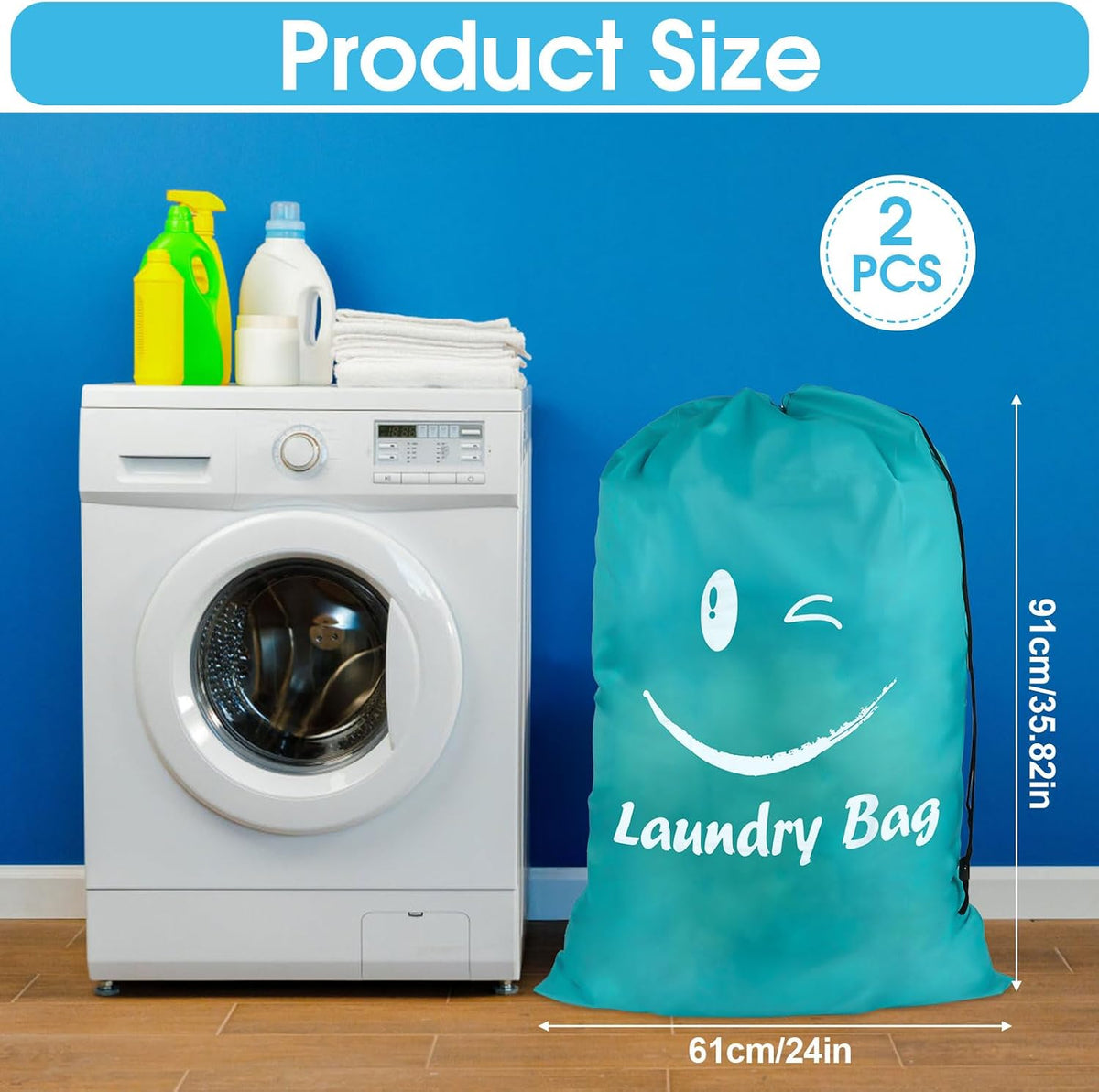 2 PCS Travel Laundry Bags, 24" X 36" Portable Large Laundry Bag (Grey,Blue)