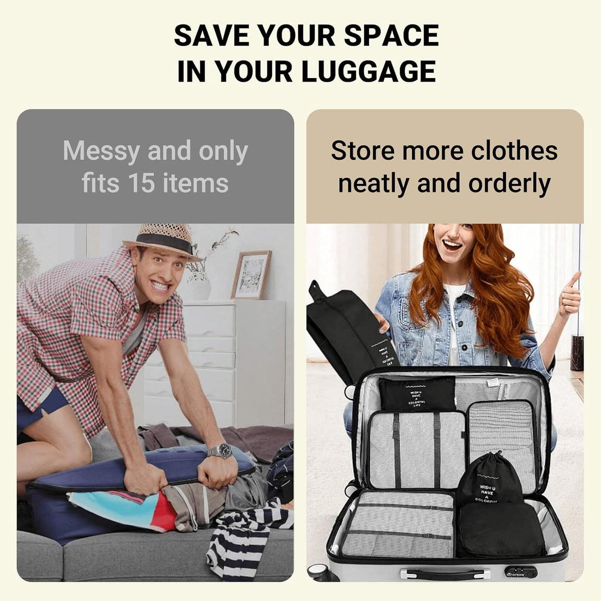 9 PCS Packing Cubes for Suitcases Waterproof Packing Cubes Black