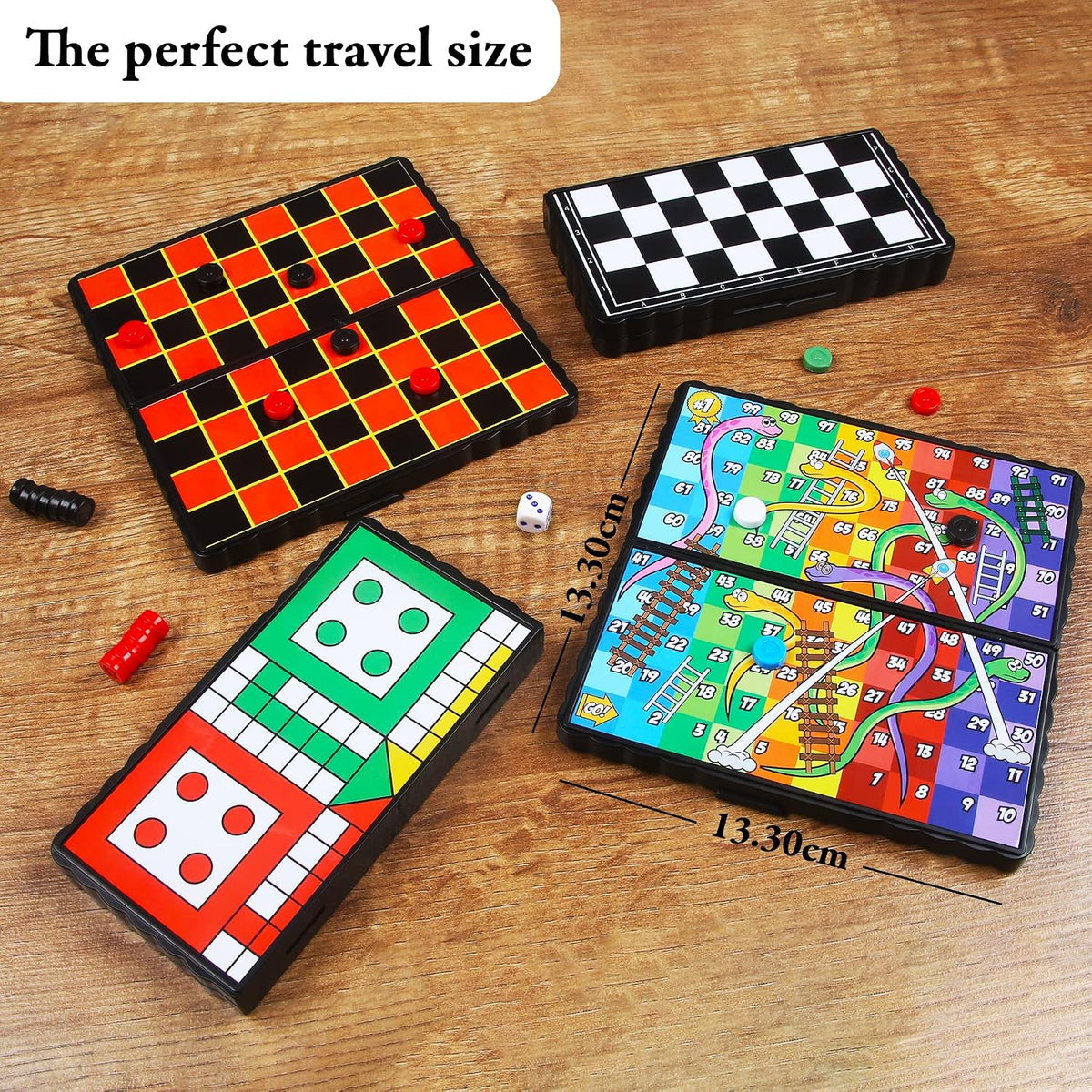 4 Mini Magnetic Games – 4 X Travel Games Includes Chess, Snakes and Ladders, Ludo & Draughts – Plane Activities for Kids - Travel & Pocket Games - Mini Travel Games