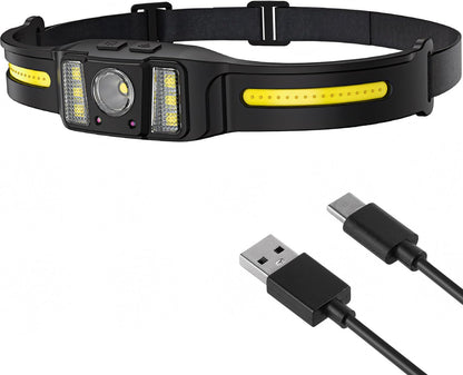 Head Torch Rechargeable, Dual-Side 270 Degree Rotating 1200 LM LED Running Head Torch 4 Spot Light 5 Lighting Modes Lightweight Headlight with Motion Sensor IPX4 Headtorch Waterproof