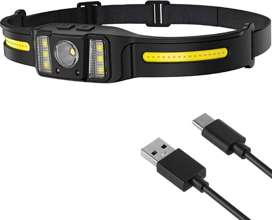 Head Torch Rechargeable, Dual-Side 270 Degree Rotating 1200 LM LED Running Head Torch 4 Spot Light 5 Lighting Modes Lightweight Headlight with Motion Sensor IPX4 Headtorch Waterproof