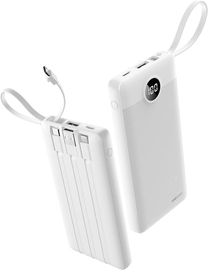Power Bank, Slim 10000Mah Portable Charger with 4 Built in Cables