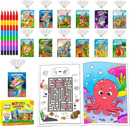 12 Pack Mini Colouring Books for Party Bags with 8-In-1 Crayons
