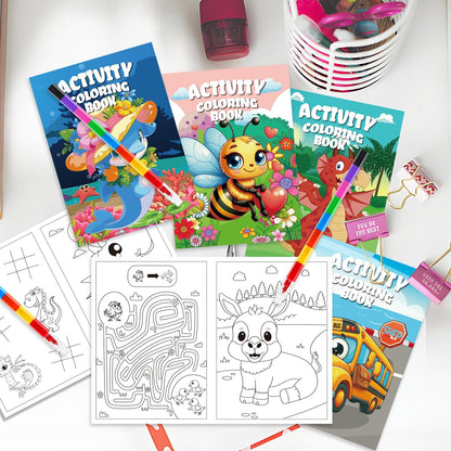 12 Pack Mini Colouring Books for Party Bags with 8-In-1 Crayons