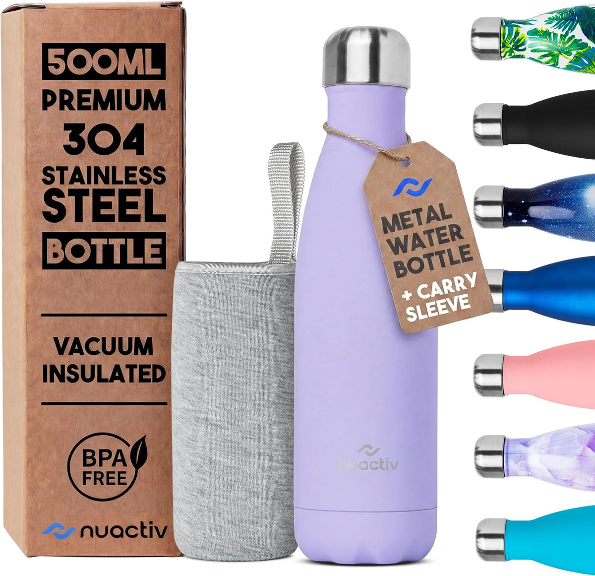 Stainless Steel Water Bottle 500Ml Vacuum Insulated Metal Flask