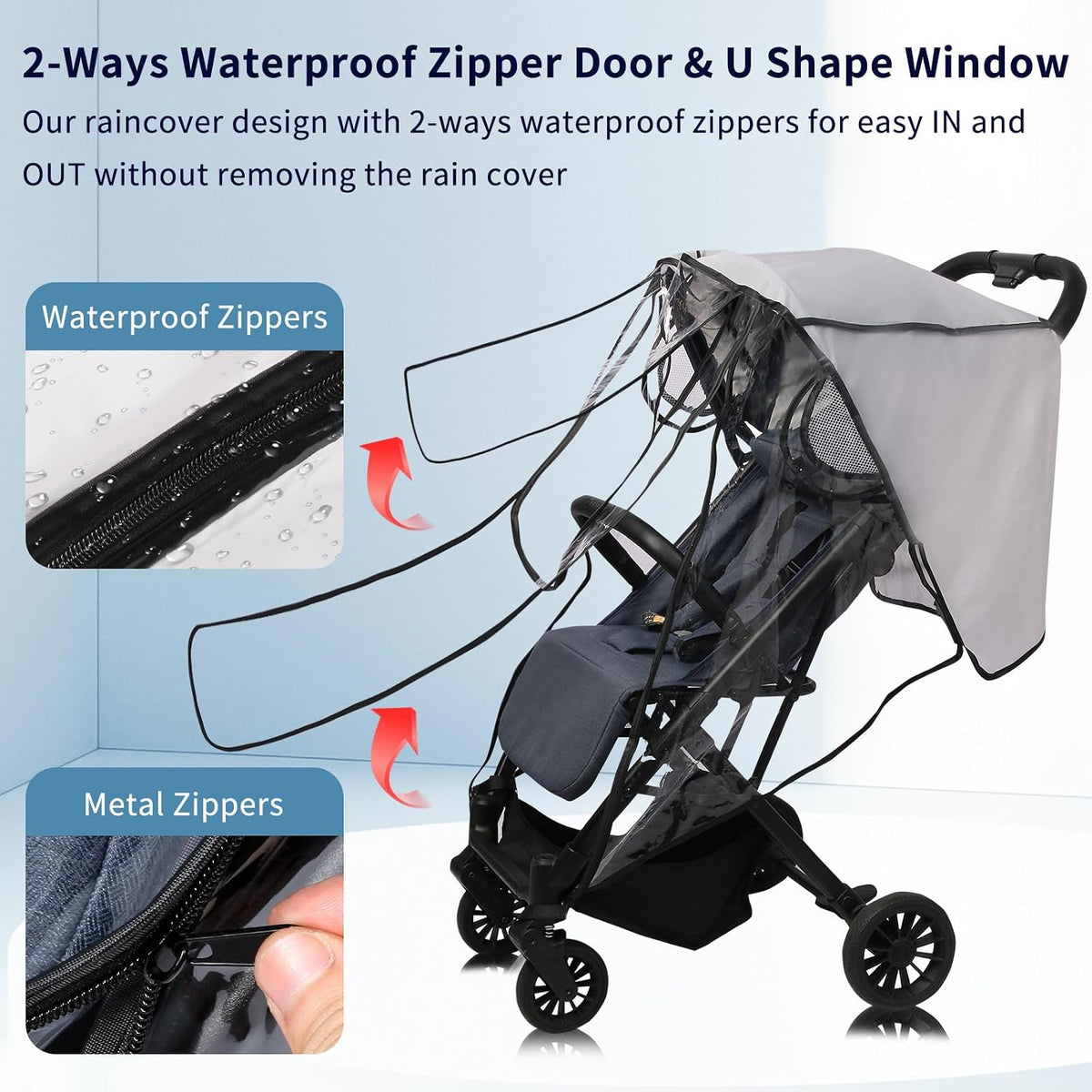 Universal Rain Cover for Pushchair, Pram Rain Cover for Stroller Buggy, Baby Travel Weather Shield with Two-Way Zipper Open on Front, All Seasons Rain Wind Snow Winter Protection
