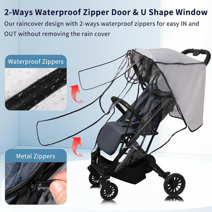 Universal Rain Cover for Pushchair, Pram Rain Cover for Stroller Buggy, Baby Travel Weather Shield with Two-Way Zipper Open on Front, All Seasons Rain Wind Snow Winter Protection