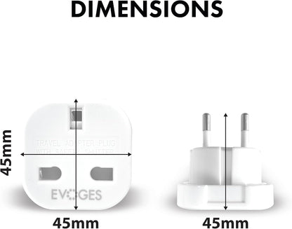UK to European EU Travel Adapter Plug Type G to Type C,E,F, 3 Pin to 2 Pin Travel Europe White (Pack of 3)
