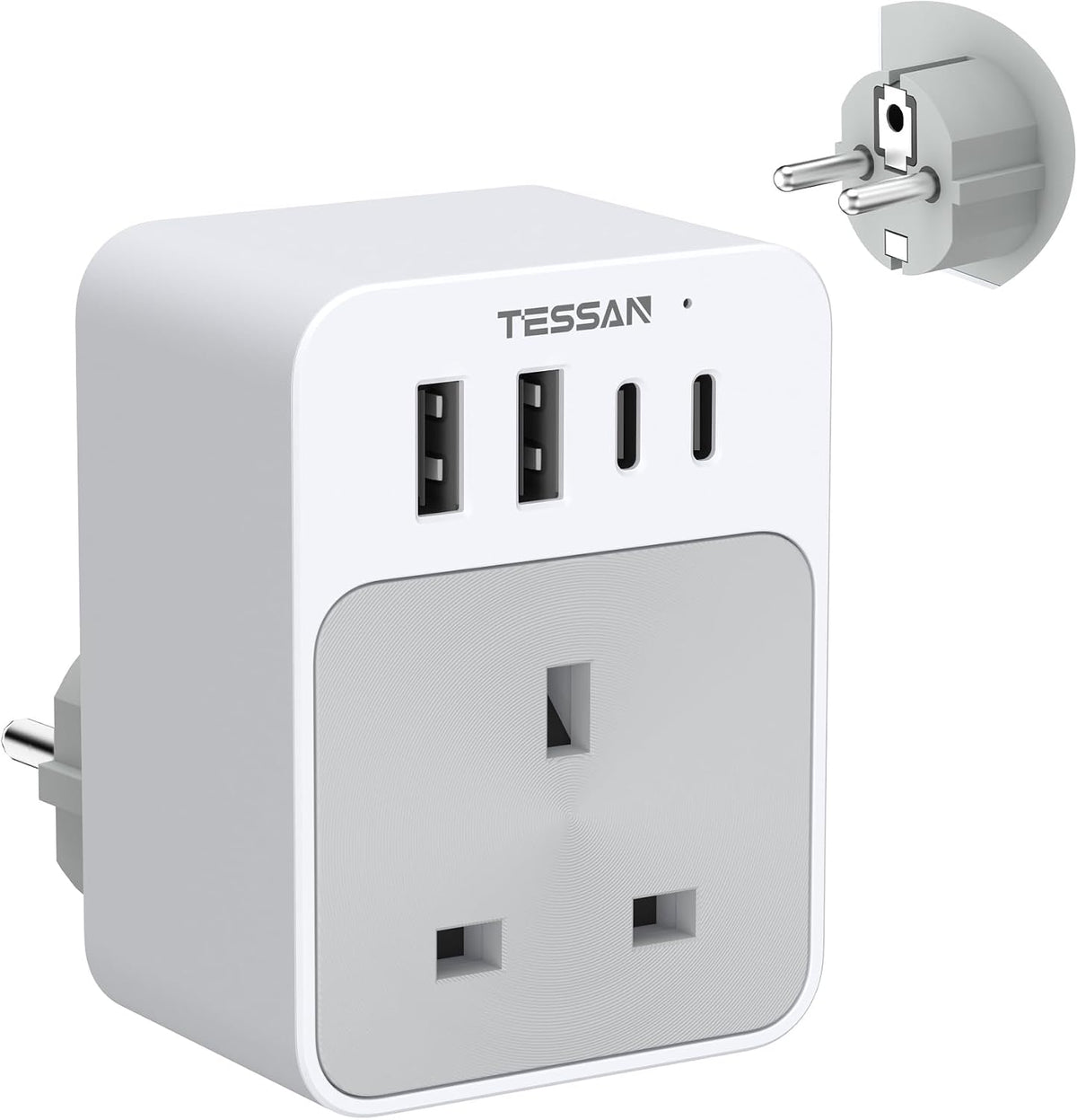 UK to European Plug Adapter, Type E F Travel Adapter with USB C