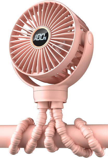 Portable Pram Fan, Small Rechargeable Clip on Fan with Digital Display