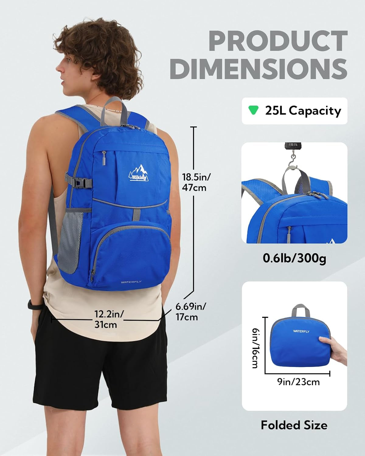 Foldable Lightweight Hiking Backpack: 25L Packable Rucksack