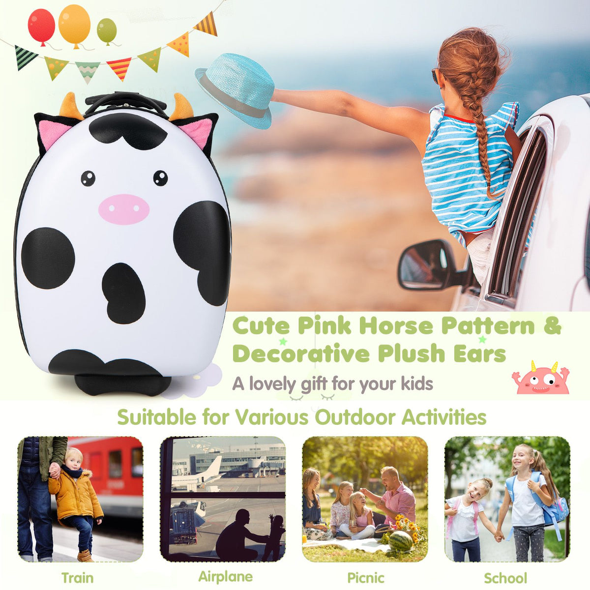 Kids Luggage with Light-Up Wheels and Telescopic Handle