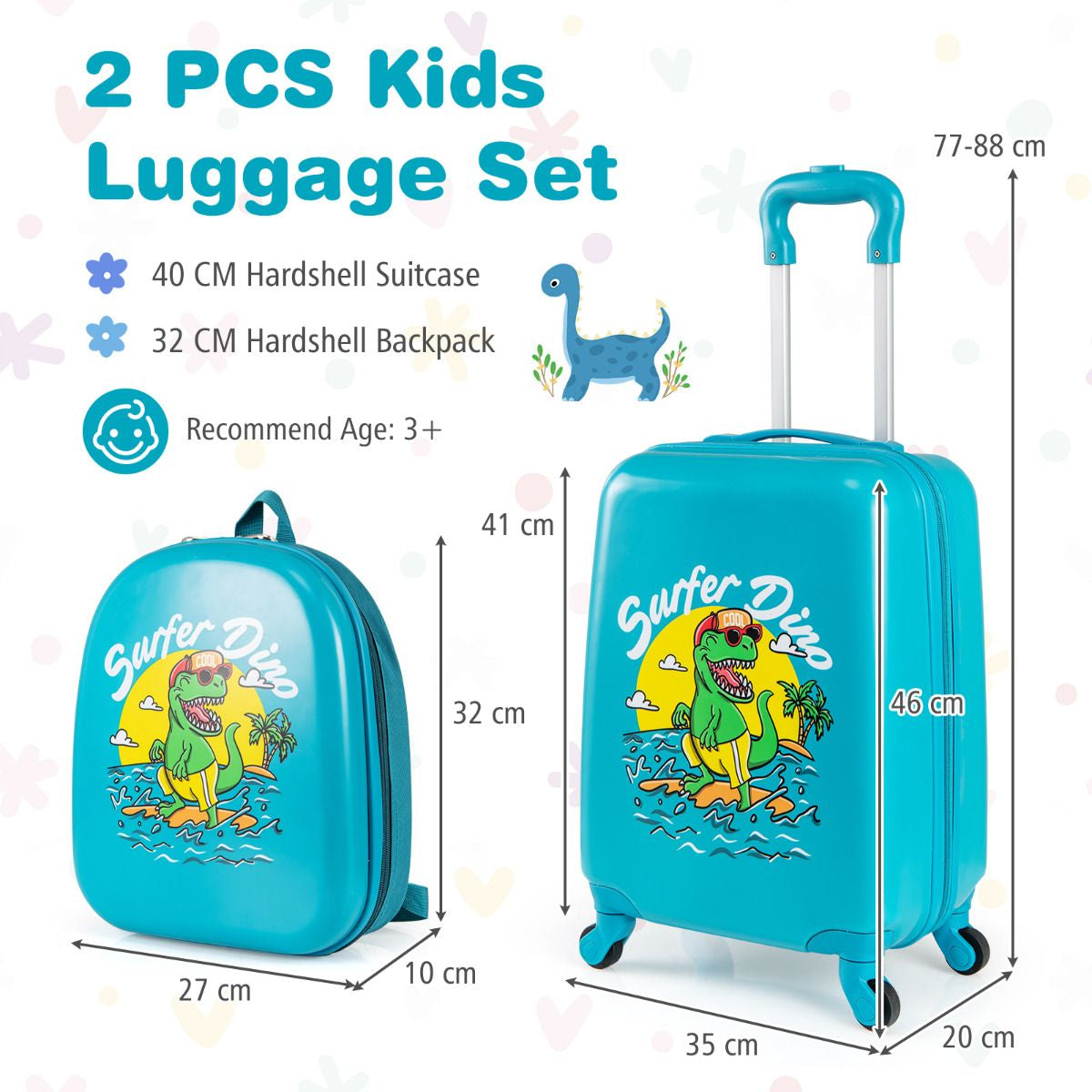 2 Pieces Kid Luggage Set with 4 Spinner Wheels and Telescopic Handle