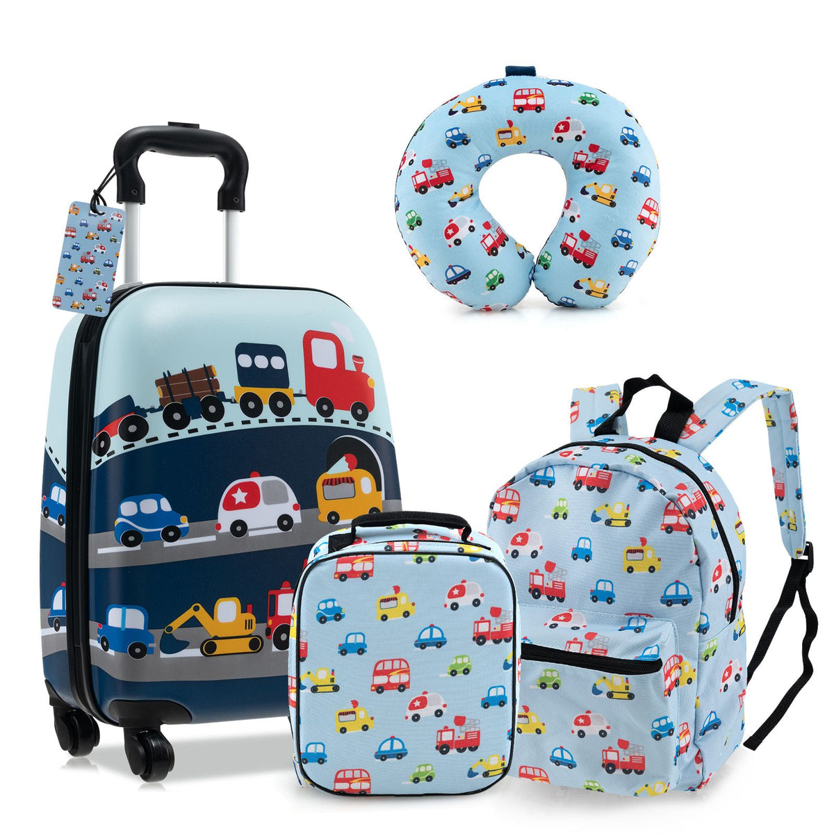 5 Piece Kids Luggage Set Carry-On Children Rolling Suitcase Set with Backpack