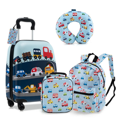 5 Piece Kids Luggage Set Carry-On Children Rolling Suitcase Set with Backpack
