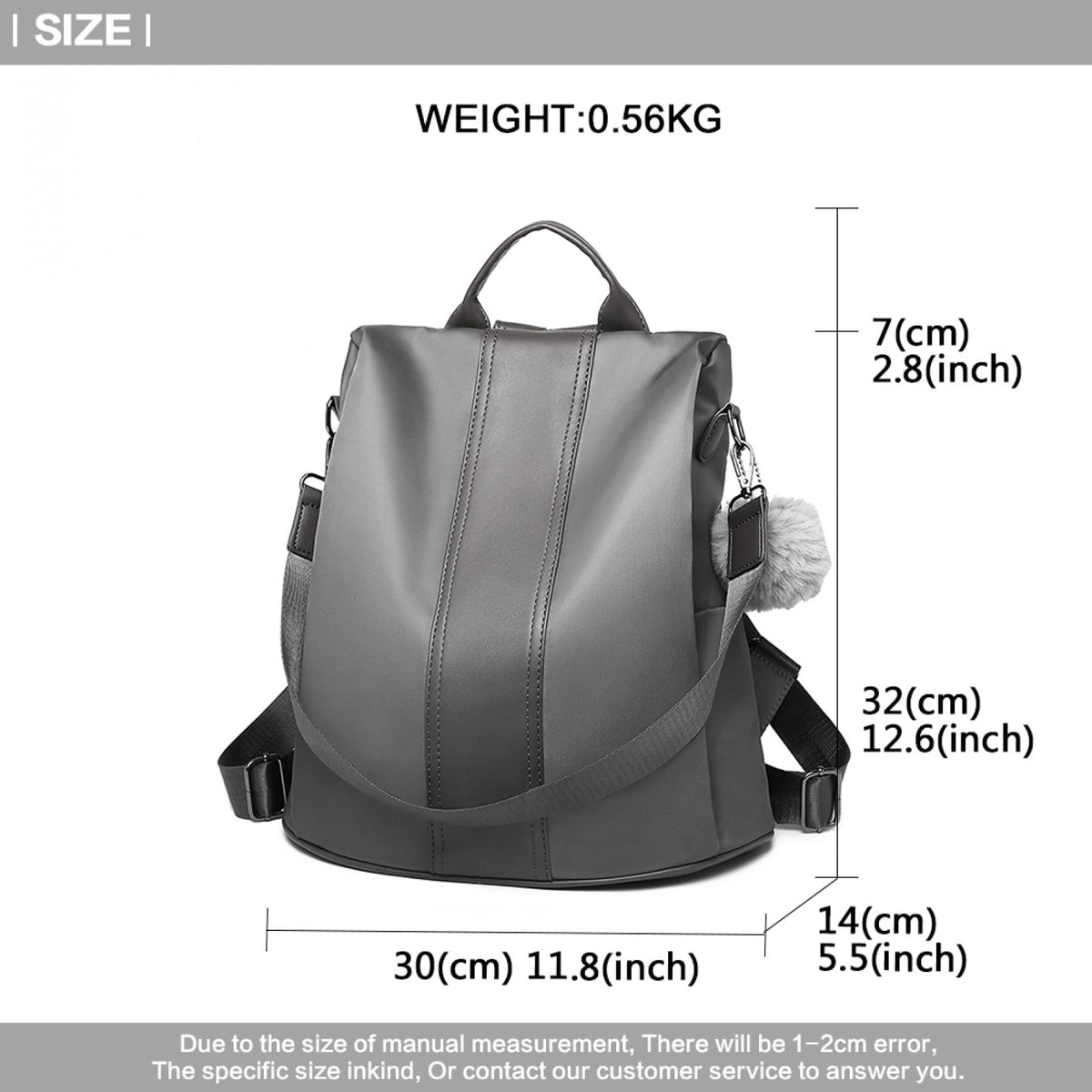 Miss Lulu Two Way Backpack Shoulder Bag with Pom Pom Pendant